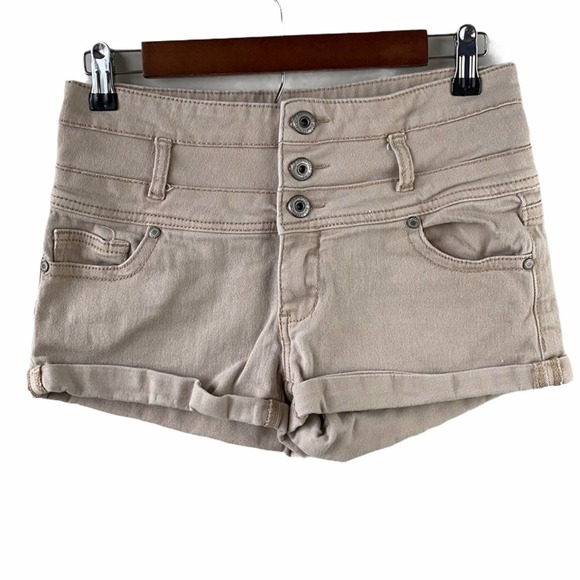 Blue Asphalt Womens Tan Fold Up Hem Mid Rise Button Front Jean Shorts Size 9 - Picture 1 of 4